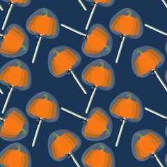 Cartoon sugar candy seamless Halloween pumpkins lollipop pattern for wrapping and kids clothes print