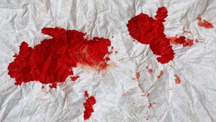Blood on a crumpled napkin. Close up.