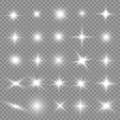 Obraz premium Glow bright light star, white sun rays, sunshine.