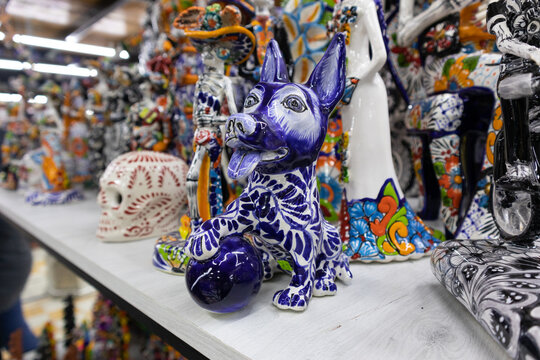 day of the dead pottery talavera dog skelleton mexican culture traditional adornment souvenir