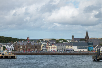 Fototapeta na wymiar 18 August 2022. Stornoway, Isle of Lewis, Scotland. This is a view from the Ferry Boat as you depart the Ferry Terminal.