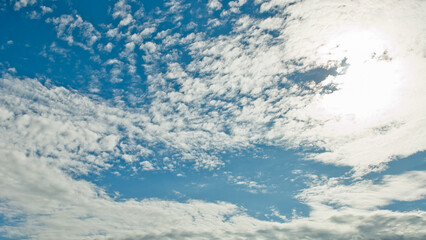 blue background, the photo shows a blue sky and clouds, bottom view