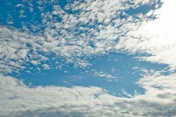 blue background, the photo shows a blue sky and clouds, bottom view