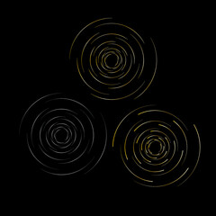 Gold and silver circular lines on black. Design element. Abstract background Vector illustration 
