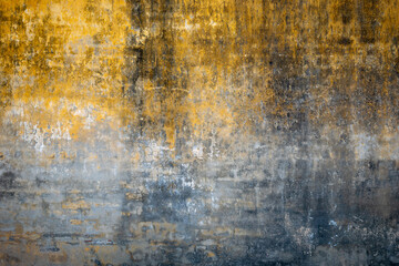 Fototapeta Muro amarillo  y gris, desgastado y antiguo. Fondo para cartelería o diseño obraz