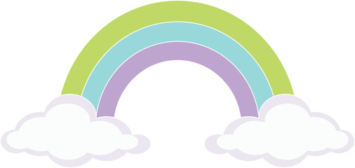 Rainbow between two clouds symmetrical, weather phenomenon - vector clip art. Rainbow and clouds - children's picture