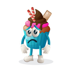 Cute cupcake mascot with sad expression