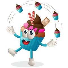 Cute cupcake mascot freestyle with cupcakes