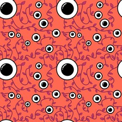 Halloween monsters aliens seamless eyes leaves pattern for wrapping paper and clothes kids print 