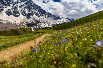 Beautiful mountain landscape. Alpine climbing. Sunset in the mountains. The Caucasus is a region spanning Europe and Asia. Elbrus region. Mountains landscape. 