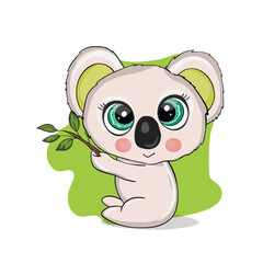 Cute panda baby isolated on white background. Funny australian animals. Card, postcards for kids. Little bear child smiling. Flat vector illustration for banner, card, wallpaper, poster