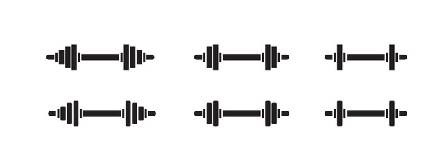 Set of dumbbells and barbells for the gym. Barbell and dumbbells icon for app or web design.