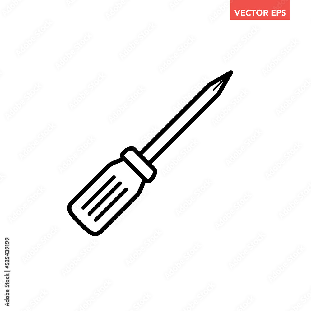 Wall mural Black single screwdriver line icon, simple outline screwing tool flat design pictogram, infographic vector for app logo web button ui ux interface elements isolated on white background