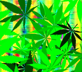Abstract psychedelic cannabis leaf pattern background image.