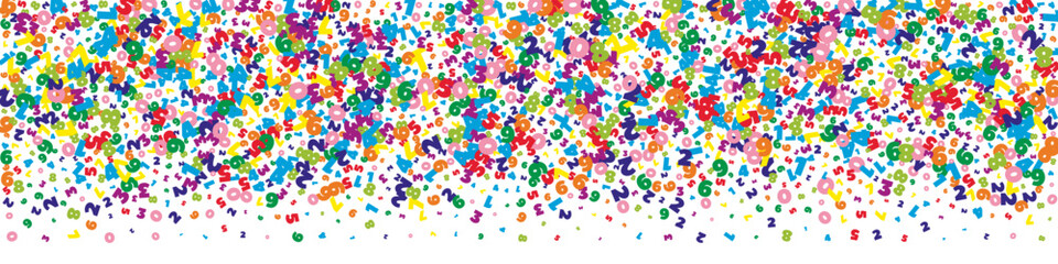 Falling vivid numbers. Math study concept with flying digits. Excellent back to school mathematics banner on white background. Falling numbers vector illustration.