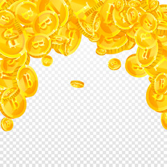 Thai baht coins falling. Gold scattered THB