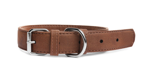 Brown leather dog collar isolated on white