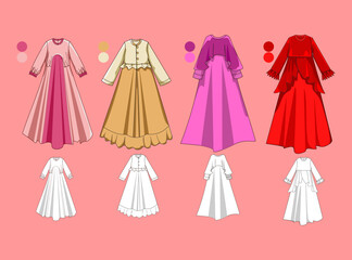 Muslim fashion dress design sketch vector illustration templates for women, set Muslim fashion dress design.
