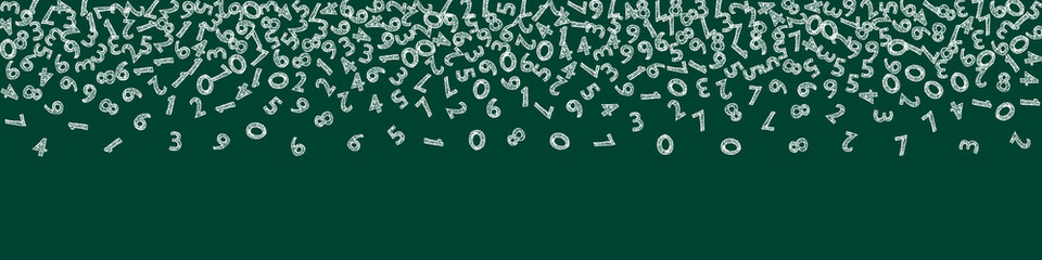 Obraz premium Falling handdrawn chalk numbers. Math study concept with flying digits. Creative back to school mathematics banner on blackboard background. Falling numbers vector illustration.
