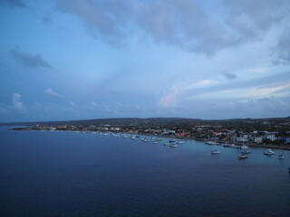 Bonaire coast at dawn. Travel by sea.