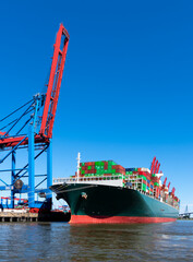 Container ship loaded with containers in the Port of Hamburg, Germany