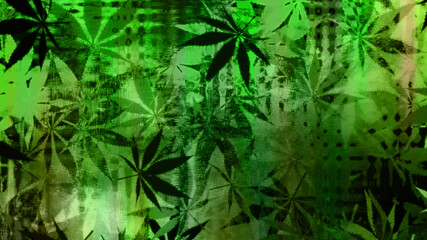 Abstract psychedelic cannabis leaf pattern background image.