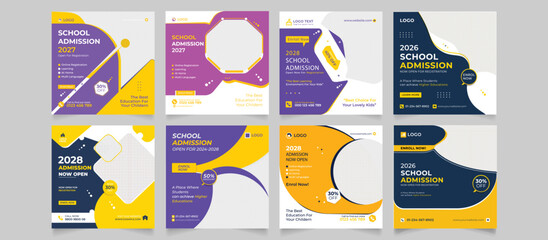 Set of Editable minimal square banner template. Black and yellow background color with stripe line shape.