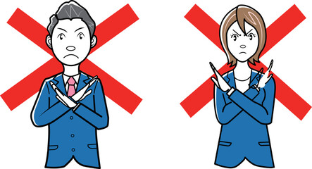 反対するビジネスマン、ビジネスウーマン