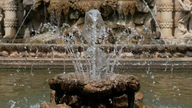 Fountain in the Dresden Zwinger. Baroque architecture with statues. The Nymphenbad . Close-up.