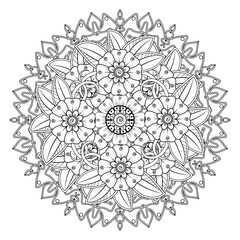 Floral Background with mehndi flower. Decorative ornament in ethnic oriental style, doodle ornament, outline hand draw. Coloring book page.