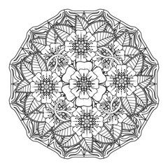 Floral Background with mehndi flower. Decorative ornament in ethnic oriental style, doodle ornament, outline hand draw. Coloring book page.