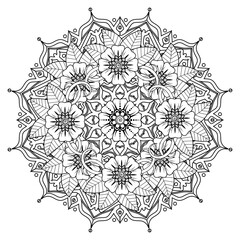 Floral Background with mehndi flower. Decorative ornament in ethnic oriental style, doodle ornament, outline hand draw. Coloring book page.