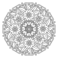 Floral Background with mehndi flower. Decorative ornament in ethnic oriental style, doodle ornament, outline hand draw. Coloring book page.