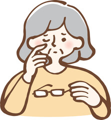 老眼　シニア女性　イラスト