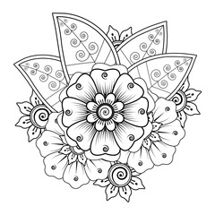 Floral Background with mehndi flower. Decorative ornament in ethnic oriental style, doodle ornament, outline hand draw. Coloring book page.