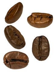 close up of coffee beans roasted, png file