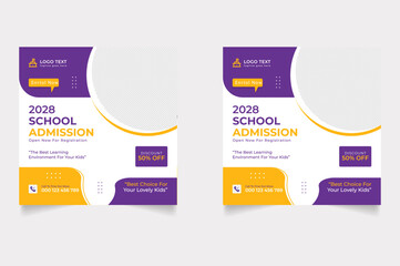 Set of Editable minimal square banner template. Black and yellow background color with stripe line shape. 
Suitable for social media posts.School education admission back to school web banner template