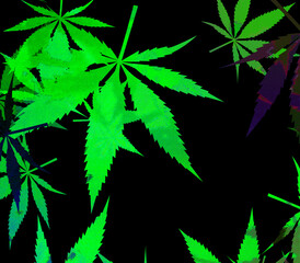 Abstract psychedelic cannabis leaf pattern background image.
