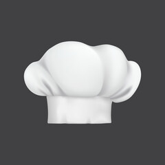 Realistic chef hat, cook cap and baker toque. 3d white chef hat. Restaurant kitchen chef toque, bakery or cafe 3d vector baker hat, culinary and cuisine master uniform clothing - obrazy, fototapety, plakaty