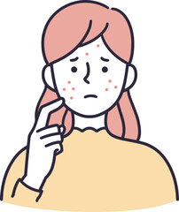 ニキビで悩む女性　シンプルイラスト