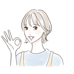 オッケーサインをする笑顔の女性　カジュアル