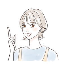 指差ししてポイントを説明するカジュアルな女性