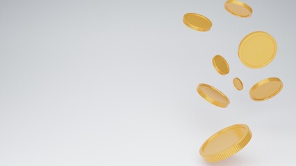 coins falling on white isolate backgroung.digital wallet,money-saving.Mock up empty screen copy space,casino,Online payment service.money transfer business financial.3d rendering.