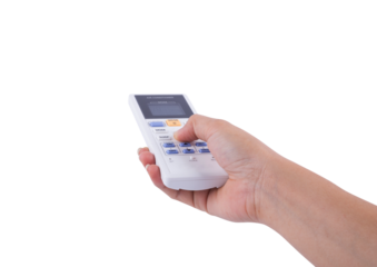 hand with air conditioner remote control