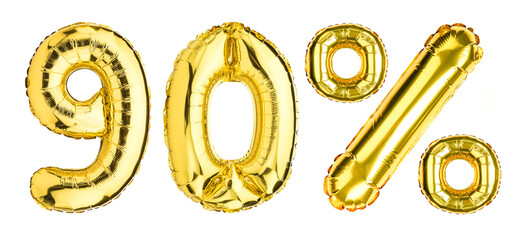 90 Ninety Percent % Off balloons. Sale, Clearance, discount. Yellow Gold foil helium balloon. Word...