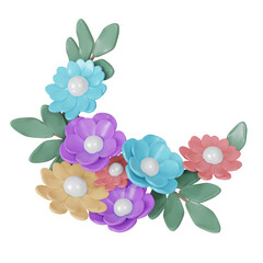 3D Rendering set of flower for corner card or presentation decoration isolated on white background. 3d render cartoon style.