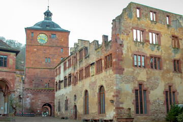 Fototapeta na wymiar View of the Heidelberg Castle red stone architecture in Germany on a cold winter day