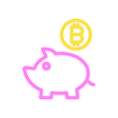 crypto piggy bank neon icon