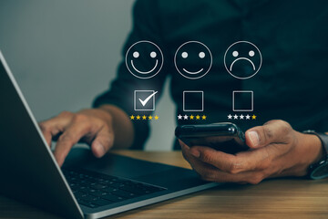 Customer review satisfaction feedback survey concept, Customer can evaluate quality of service...