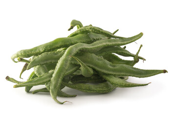 pile of hyacinth bean, lablab purpureus, also known as valor papdi beans, indian vegetable isolated on white background